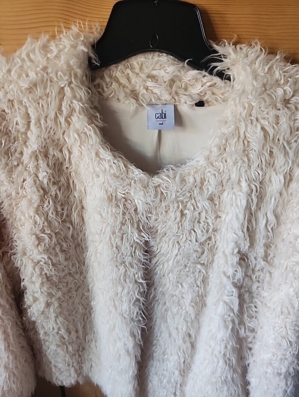 CAbi Cream Faux-Fur Textured Crewneck Sweater Womens Medium